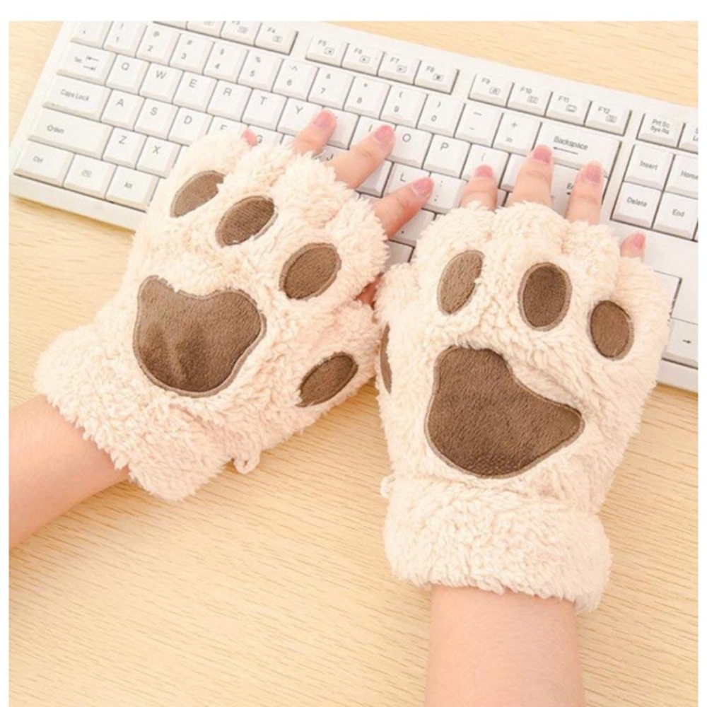 Brown furry animal fingerless hand warmers - Picture 4 of 8